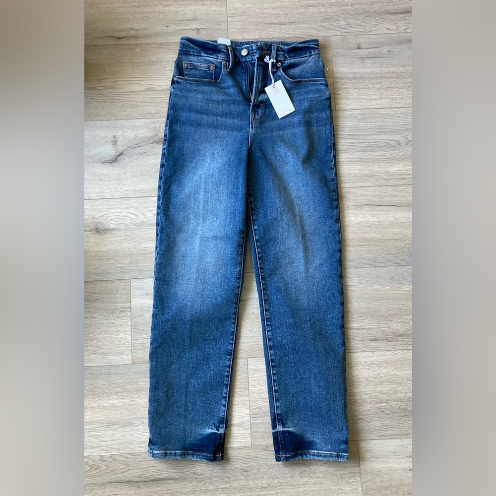 Good American Good Boy Straight Cropped Jeans BNWT